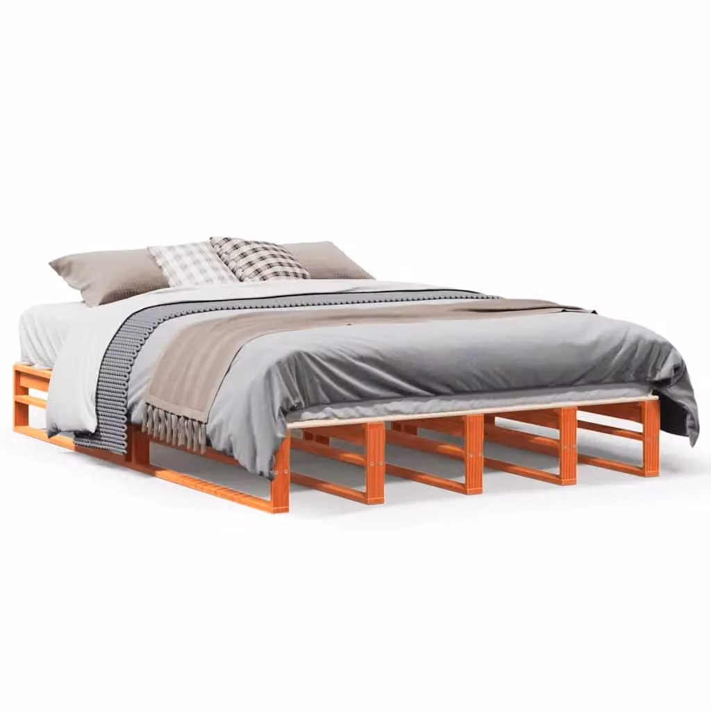 Berkfield Home Solid Wood Pine Bed Frame in Wax Brown, W/D/H: 140 x 200 cm – 2