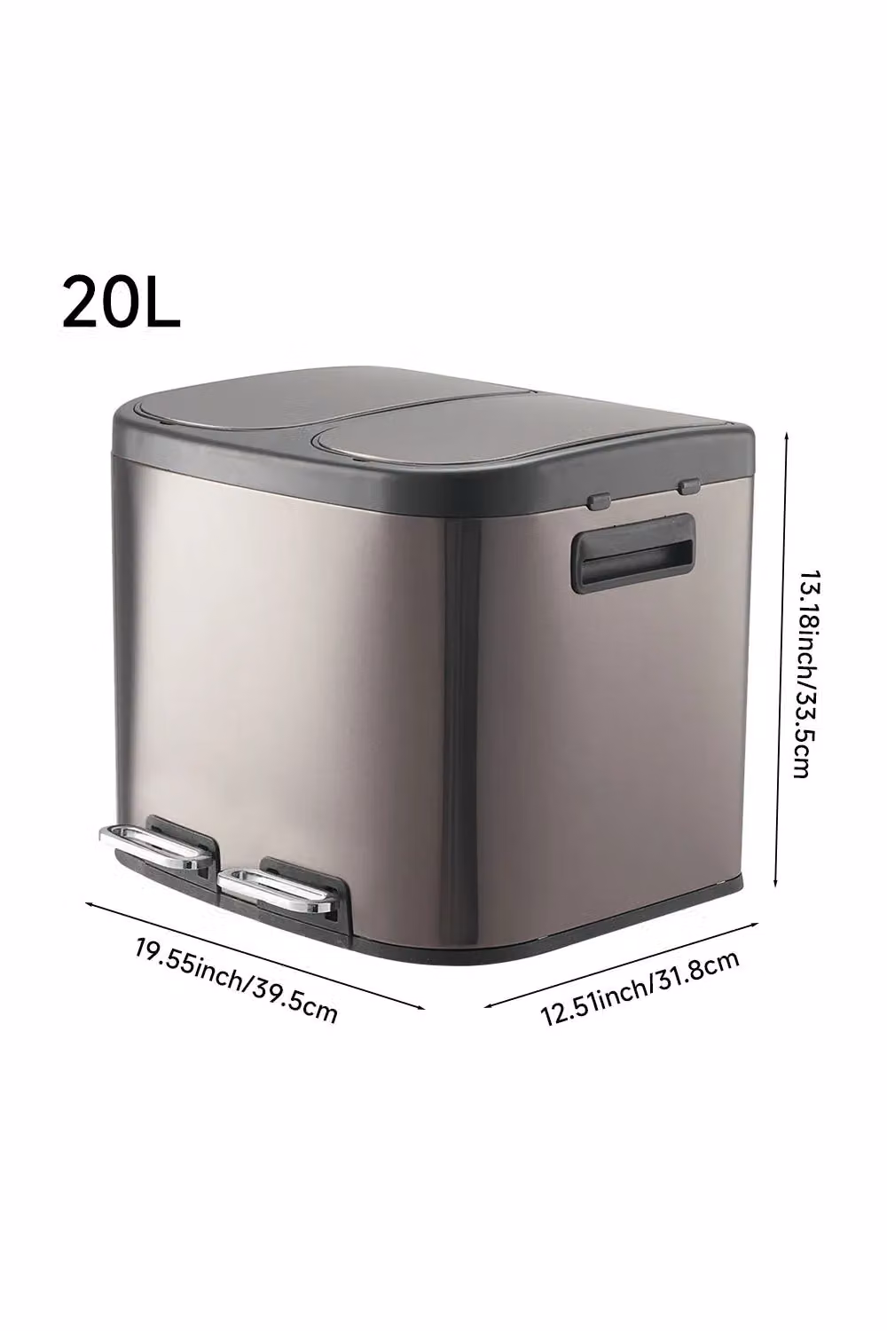 Living and Home 20L Stainless Steel 2-Compartment Pedal Bin with Dry and Wet Separation in Black – 6