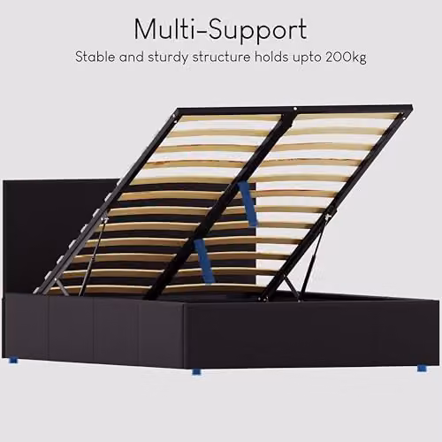 Vida Designs Lisbon King Ottoman Bed Frame in Black Faux Leather with Gas Lift Storage, H 87 x W 157 x D 210 cm – 7