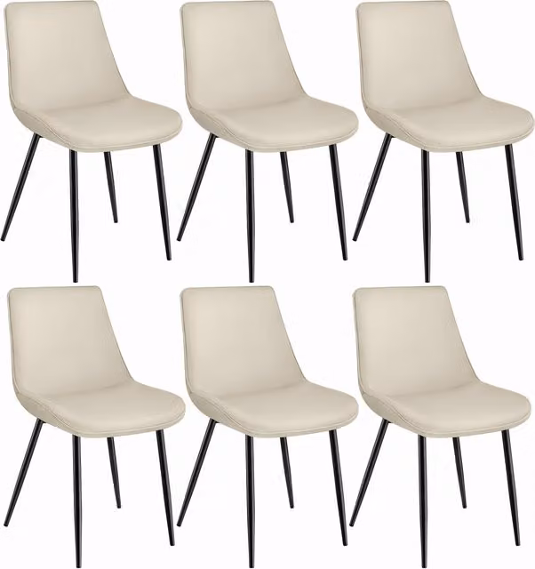 Tectake Monroe Velvet Accent Chair Set of 6 in Beige and White