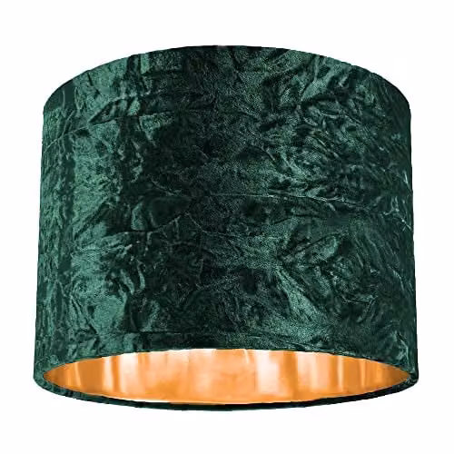 Happy Homewares Modern Green Crushed Velvet Circular Drum Lampshade with Copper Inner, Diameter: 25.4 cm – 1