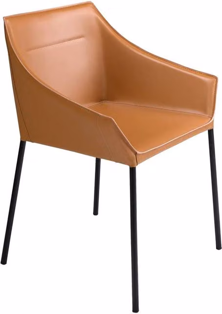 Angel Cerda Brown Synthetic Leather Dining Chair with Armrests and Matte Black Metal Legs – 1