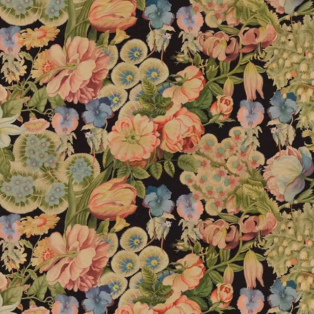 AMATORIA Noir Wallpaper Sample in Black and Multicolour, W: 42.0 cm, H: 29.7 cm