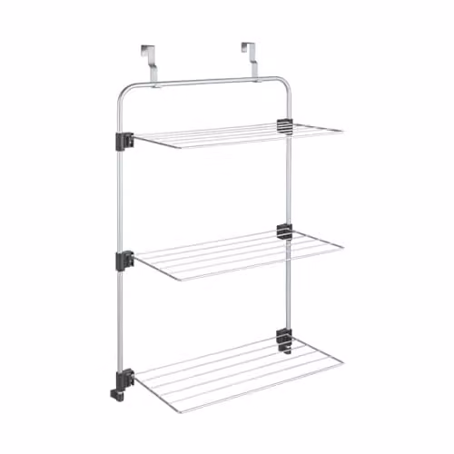Metaltex Gale 3-Tier Over-the-Door Shower and Laundry Drying Rack with Folding Wings, Silver, W: 93 cm, D: 57 cm, H: 31 cm