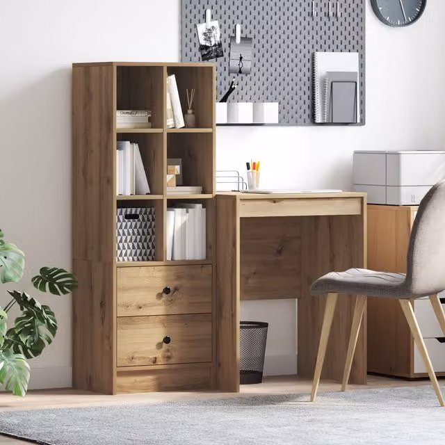 Berkfield Modern Writing Desk with Storage in Artisan Oak Brown