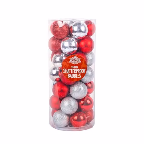 Voltico Shatterproof Christmas Bauble Set in Red and Silver, 35 Pieces, Diameter: 5.5 cm – 1