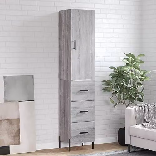 vidaXL Modern Grey Sonoma Highboard with Hinged Doors and Internal Shelves, W/D/H: 34.5 x 34.4 x 180 cm – 2
