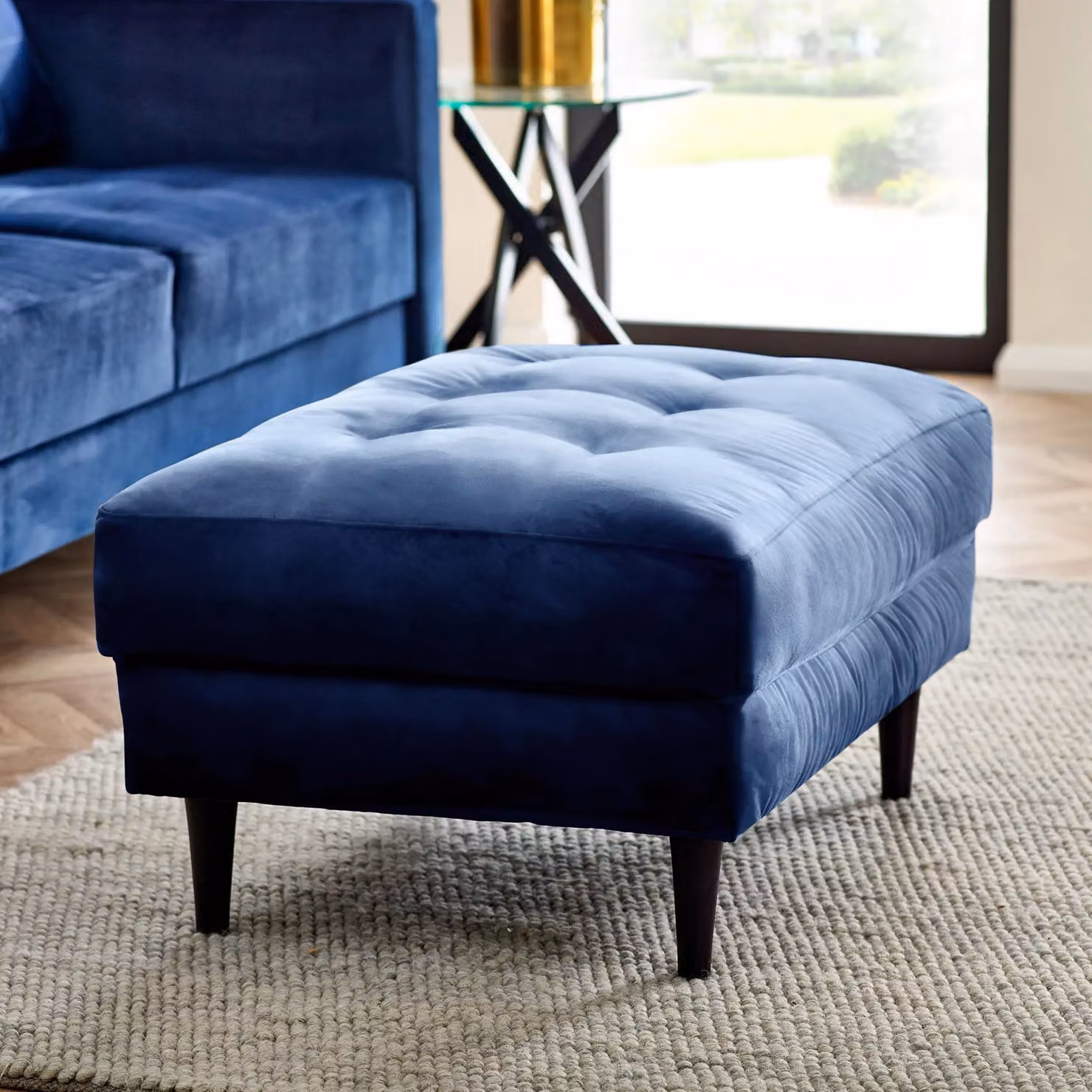FurnitureboxUK Jade Velvet Chesterfield Footstool in Navy Blue – 2