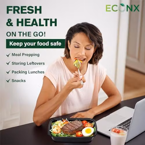 ECONX 50 Pack Black Plastic Meal Prep Food Storage Containers with Airtight Lids, 24oz Each – 7