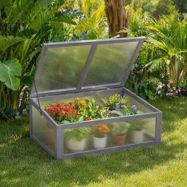 STILVORA Wooden Cold Frame with Polycarbonate in Grey, W: 100 cm, D: 65 cm – 1