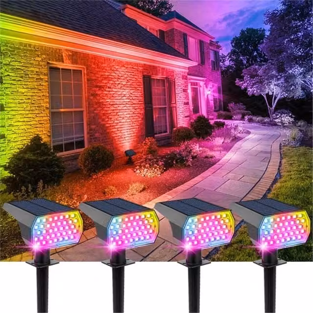 Kelvenix 4X RGB LED Solar Outdoor Garden Stake Pathway Spot Lights in Black
