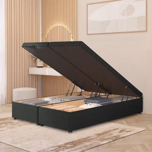 Somnior Beds Ltd Ottoman Divan Bed Frame with Lift Up Base, Anthracite Grey Fabric, W/D/H: 120 x 200 x 92 cm