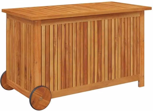 Berkfield Home Garden Storage Box with Wheels in Brown Solid Acacia Wood, W/D/H: 90 x 50 x 58 cm