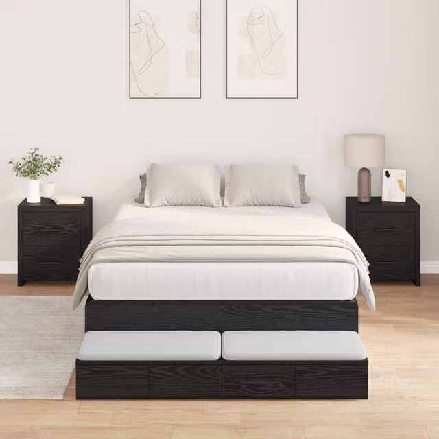 Berkfield Home Modern Storage Bed Frame with Drawers, Black Oak, W/D/H: 120 x 200 x 31.5 cm