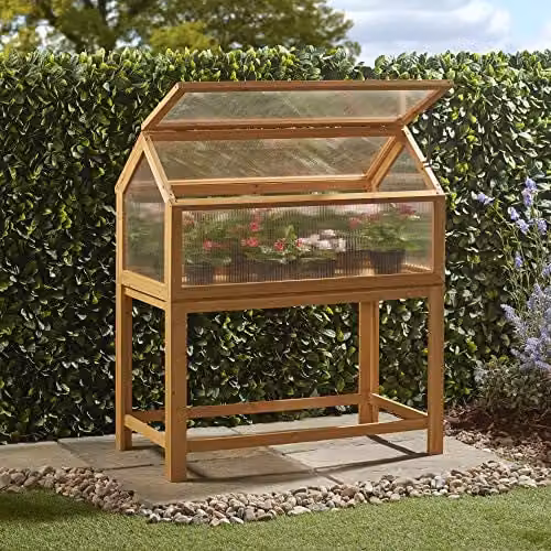 Garden Grow Raised Wooden Cold Frame Greenhouse with Polycarbonate Lid for Vegetables and Plants – 2