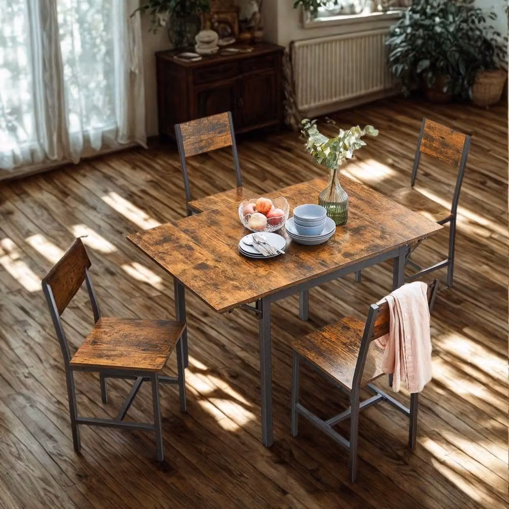 Pirlo Plush Industrial 4 Seater Drop Leaf Dining Table in Rustic Brown, W/D/H: 120 x 78 x 76.2 cm – 2