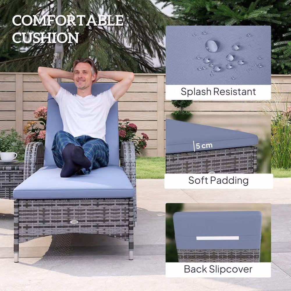 ERGOVEXA 2 Seater Grey Polyrattan Sun Lounger Set with Side Table and Adjustable Headrests – 8
