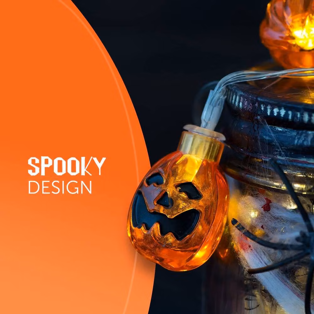 Kraft & Co BrightGlow Halloween Pumpkin String Lights, Battery Operated Warm White LED Lights in Orange and White – 3