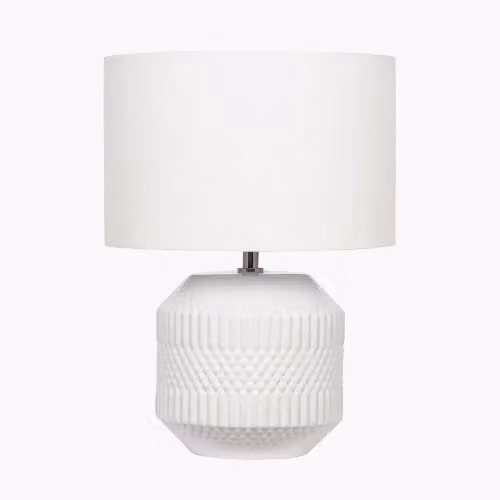 Ruma Small Grey Geometric Pattern Textured Ceramic Table Lamp with White Shade – 2
