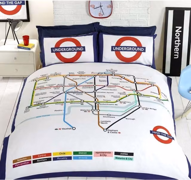 Rapport London Underground Stations Graphic Duvet Cover Set, White, 140 x 200 cm