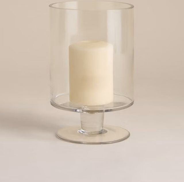 M&S Minimalist Clear Glass Footed Small Hurricane Candle Holder for Pillar Candles