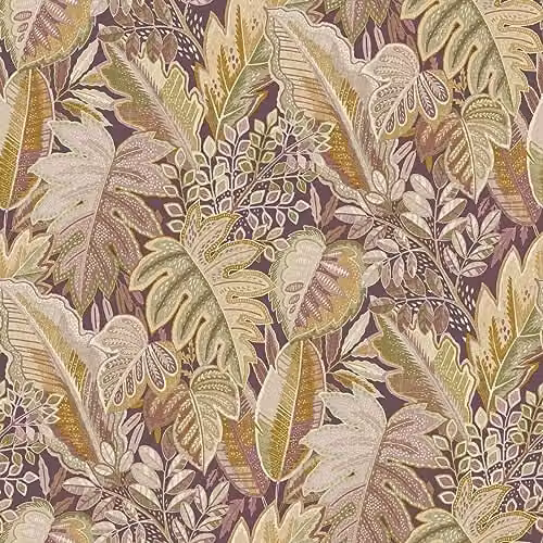 Grandeco Tribal Leaf Foliage Textured Wallpaper in Pink and Purple