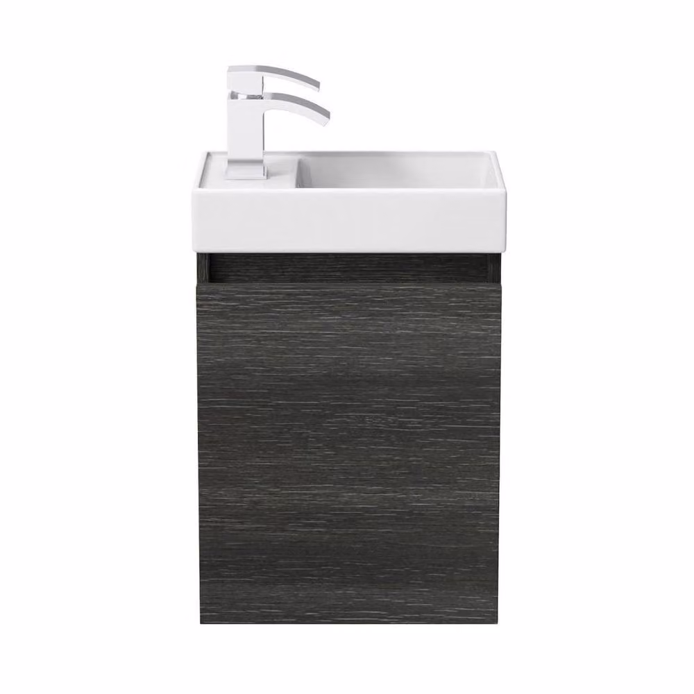 KORVIXA Grey Ceramic Rectangular Wall Hung Bathroom Sink Basin W: 400 mm, D: 220 mm, H: 88 mm – 3