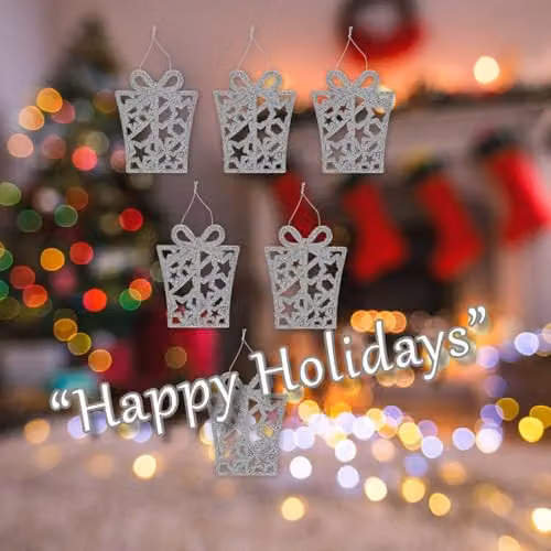 VFM e-Store Silver Glitter Hanging Present Christmas Tree Ornaments, Pack of 6, W/D/H: 17.4 x 8.0 x 1.3 cm – 4