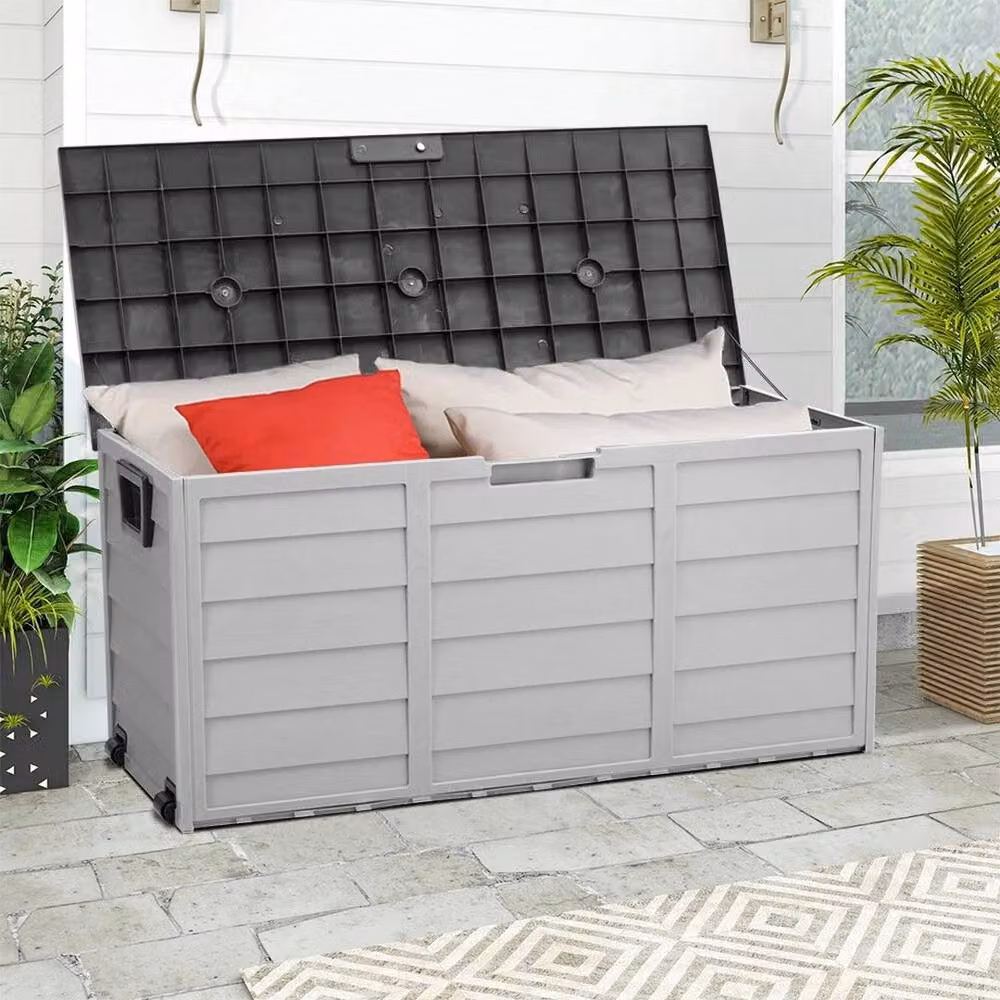 KORVIXA 290 L Garden Storage Box Utility Chest in Grey, W/D/H: 100 x 100 x 54 cm – 3