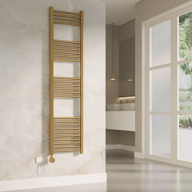 Banyetti Aureli Brushed Brass Electric Ladder Towel Rail Radiator in Gold, W/H: 40 x 160 cm