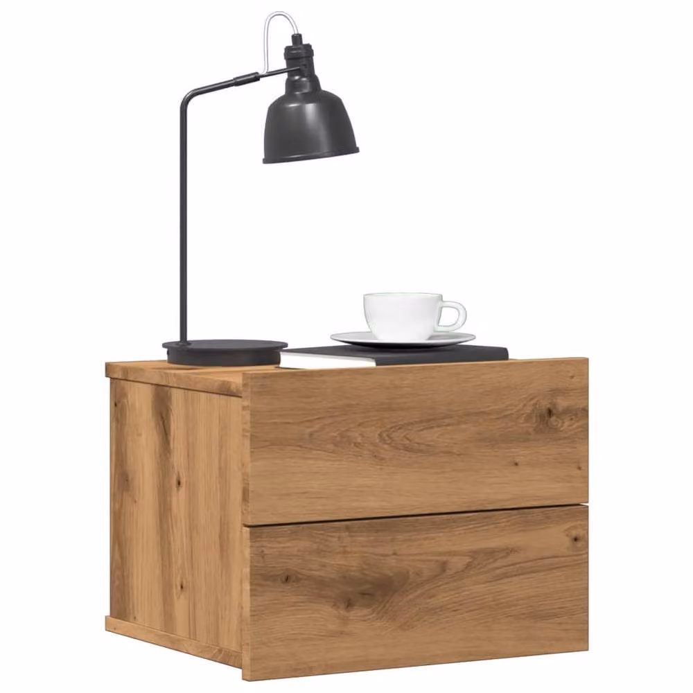 Berkfield Home Artisan Oak Wall-mounted Bedside Cabinets, 2 Pack, Brown, W: 40 cm, D: 32 cm, H: 30 cm – 2