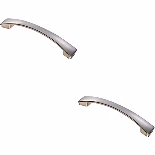 Loops 2 Pack Curved Bow Pull Handles in Satin Nickel, W: 18.3 cm, H: 2.6 cm, Fixing Centres: 16 cm