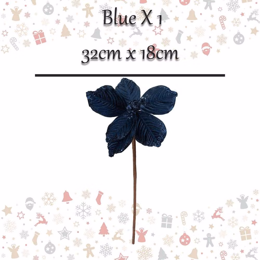 VFM e-Store Blue Fabric Poinsettia Christmas Pick, W/H: 32 x 18 cm – 2