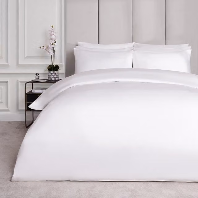 Highams White Mako Satin 220 Thread Count Cotton Duvet Cover