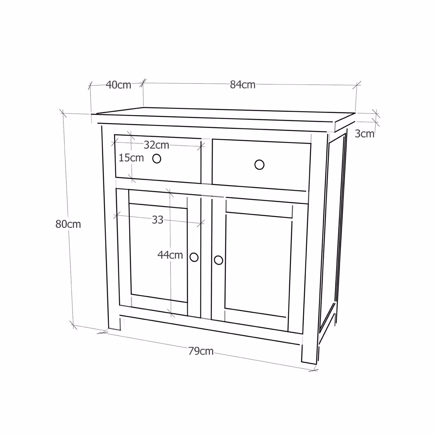 Cabinet Bits Argenta Grey 2 Door and 2 Drawer Sideboard with Brass Cup Handles – 2
