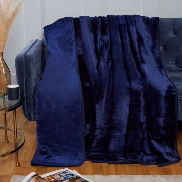 Rapport Home Blue Plain Faux Fur Polyester Cosy Throw, W: 150 cm