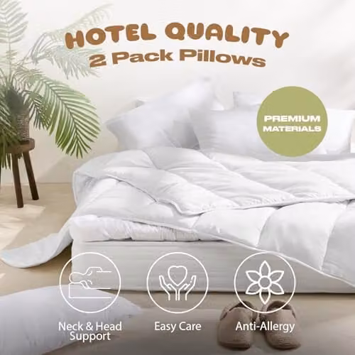 OHS 2 Pack White Hollowfibre Microfibre Pillows, W: 50 cm, L: 75 cm