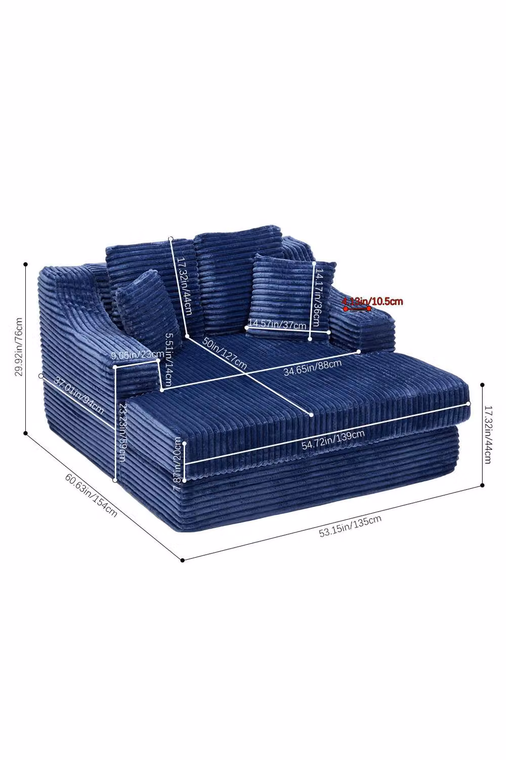 Living and Home Blue Corduroy L-Shape Chaise Lounge Sofa Bed with Cup Holder and Scatter Cushions – 3