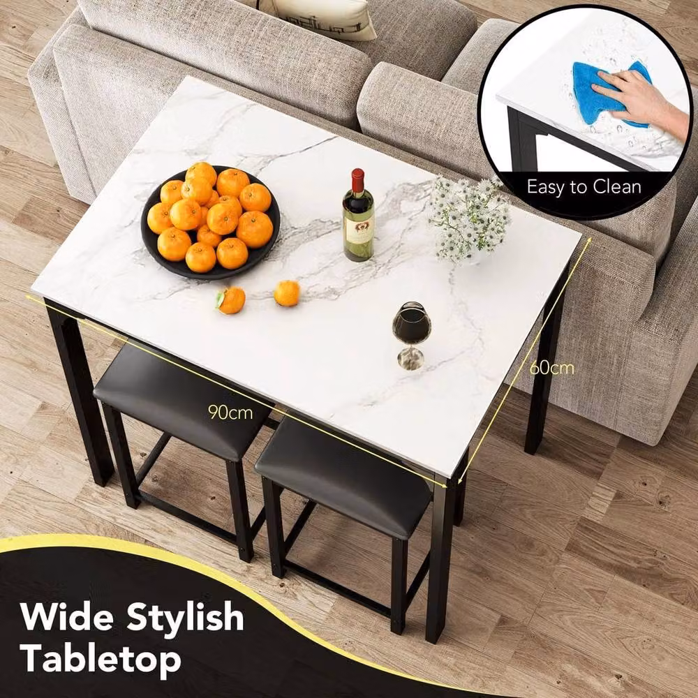 KORVIXA 3-Piece Modern Rectangular Bar Table and Chairs Set in White, Brown or Black, W: 100 cm – 5