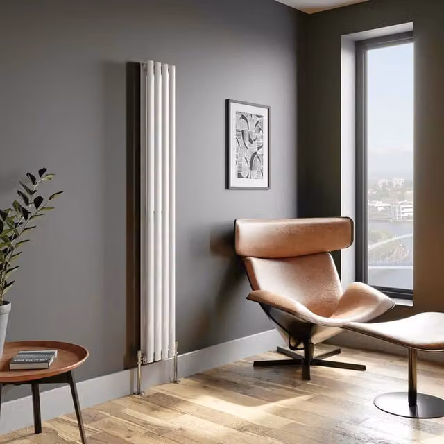 Temprazo Vertical Oval Tube Double Panel Designer Radiator in White, H: 180 cm, W: 48 cm, D: 24 cm