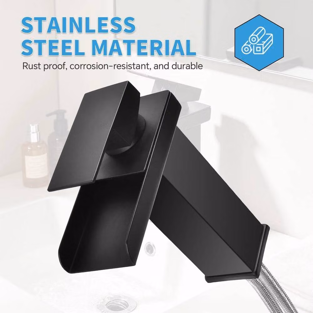 KORVIXA Matt Black Single Lever Square Waterfall Cloakroom Basin Mixer Tap – 3