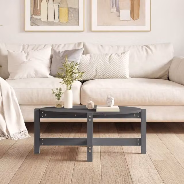 Berkfield Home Beautiful Grey Solid Wood Pine Coffee Table W/D/H: 87 x 48 x 35 cm