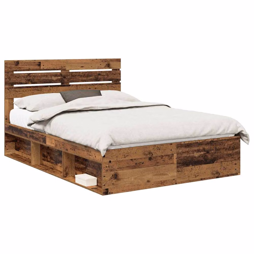 Berkfield Home Bed Frame with Headboard in Brown Old Wood, W/D/H: 150 x 200 cm – 2