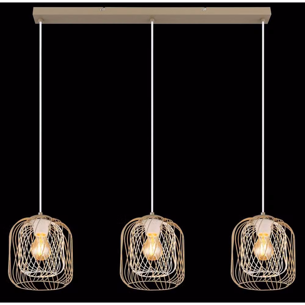Netlighting Dichti Bar Pendant Ceiling Light in Beige Matt with 3x E27 Sockets – 3