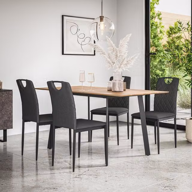 More4Homes Haydon Extending Oak Effect Dining Table Set with 4 to 6 Monza Linen Chairs in Anthracite, Black and Grey, W/D/H: 120 x 80 x 76 cm