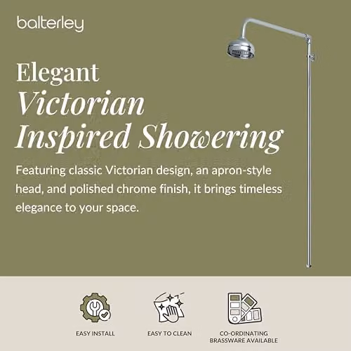 Balterley Chrome Rigid Shower Riser Rail Kit with Round Overhead Showerhead, W/D/H: 10.0 x 57.0 x 102.5 cm – 2