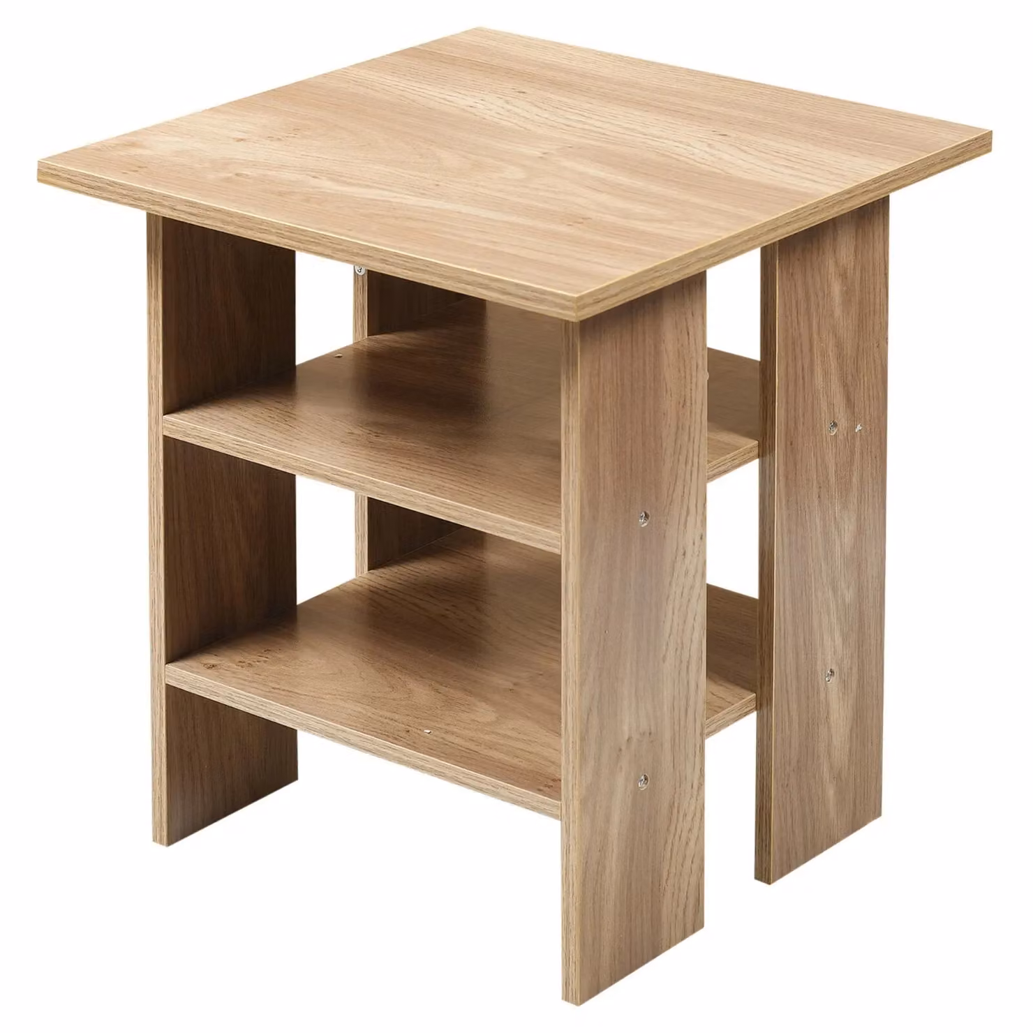 EONLION 2-Tier Modern Wooden End Table and Nightstand with Storage in Light Oak Brown, W/D/H: 39.5 x 39.5 x 45 cm – 2