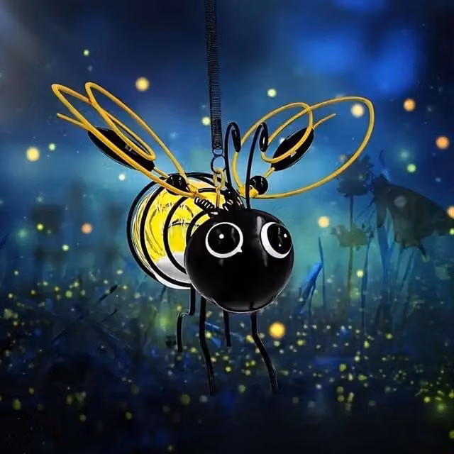 Latto Solar Powered Waterproof Bee Garden Lights in Black Metal with Warm White Glass Sphere