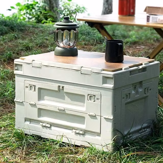 KORVIXA 60L Multi-Purpose Three-Door Open Type Storage Box with Lid and Handles, Beige, W: 50 cm