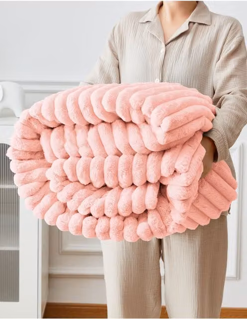 Ezysleep Super Soft Luxury Pink Striped Faux Fur Throw
